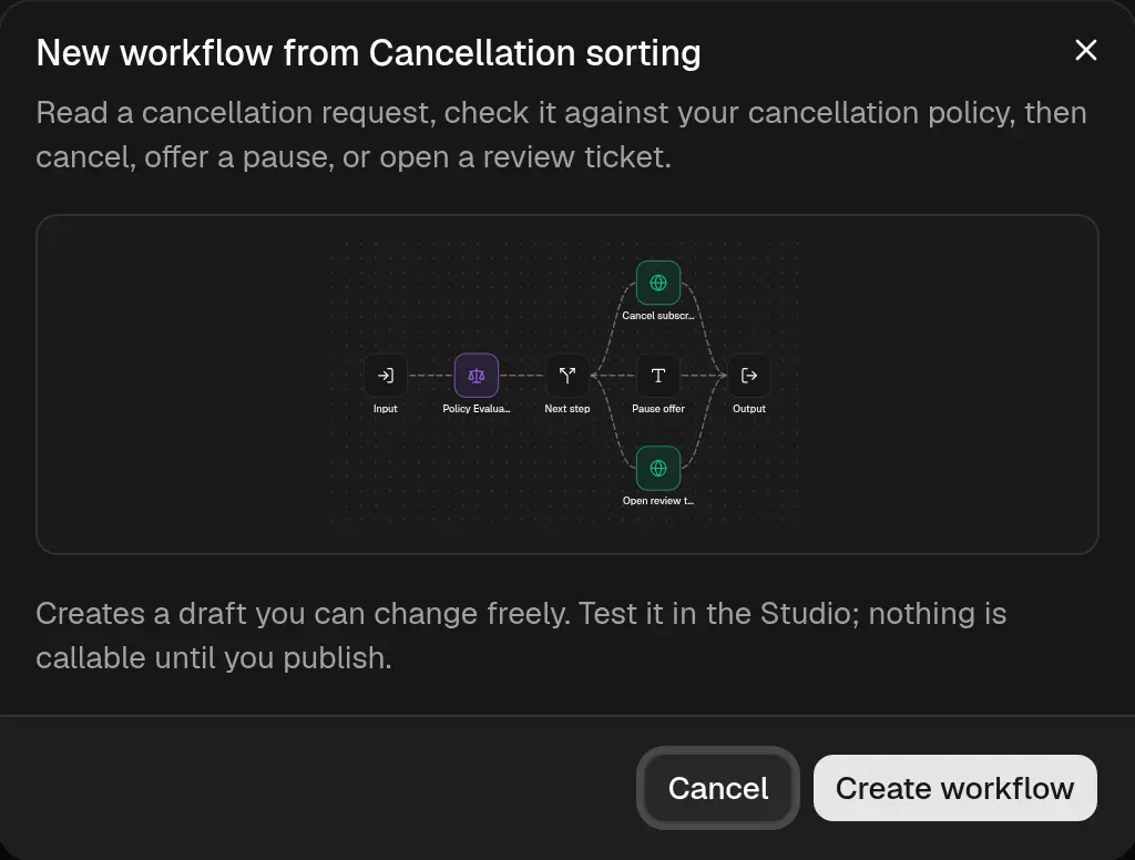 Creating a workflow from the Cancellation sorting template